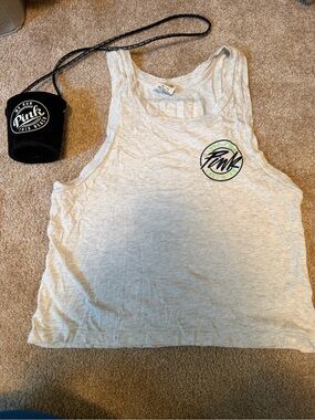 Victoria's Secret PINK Light Gray Tank with Neon Logo - spring break koozie